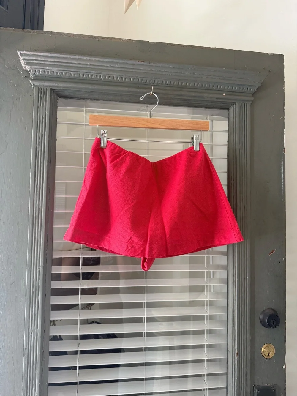 Free People Women's High-Waist Red Linen Skort
